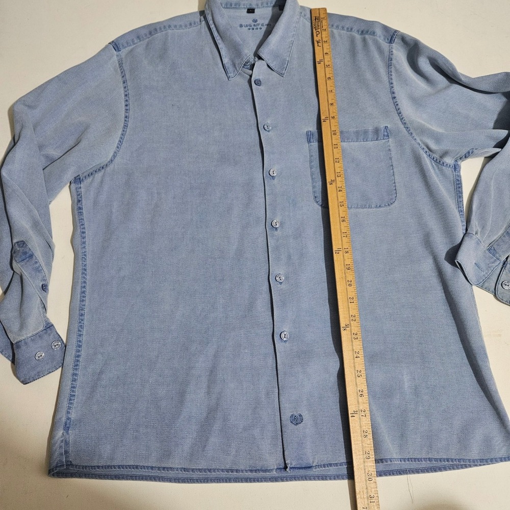 Bugatchi Uomo Mens L Light Blue Textured Long Sleeve Button Down Shirt Pocket - Picture 5 of 6
